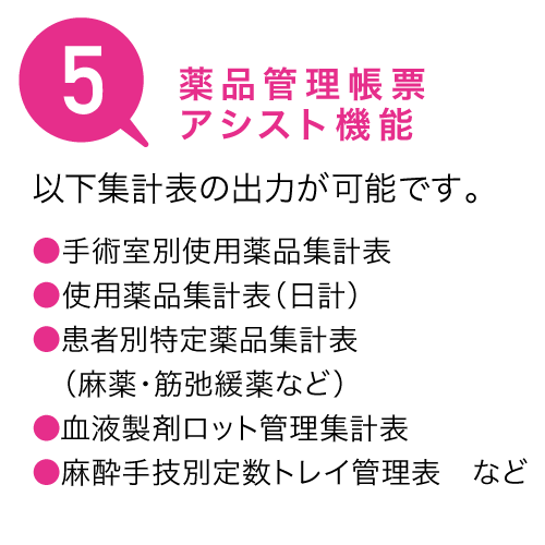 薬品管理帳票アシスト機能